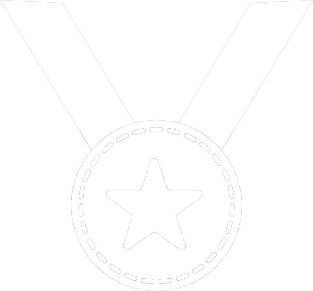 Black line art ribbon with star medal. vector