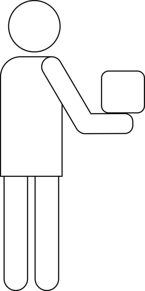 Character of human holding box in black line art. vector