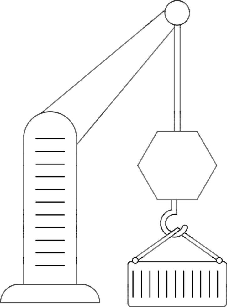 Black line art illustration of container with crane. vector