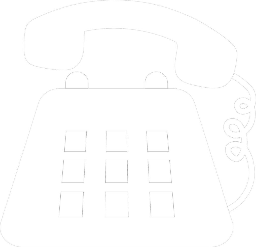 Retro telephone in black line art illustration. vector