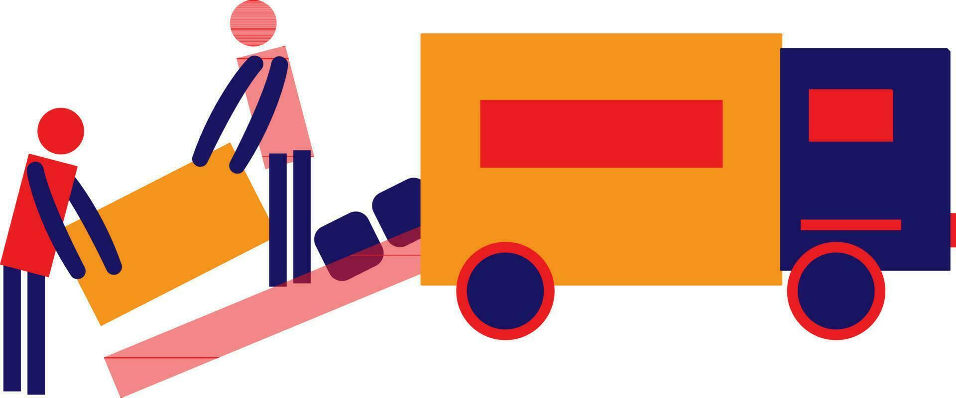 Character of man holding boxes loading in truck. vector