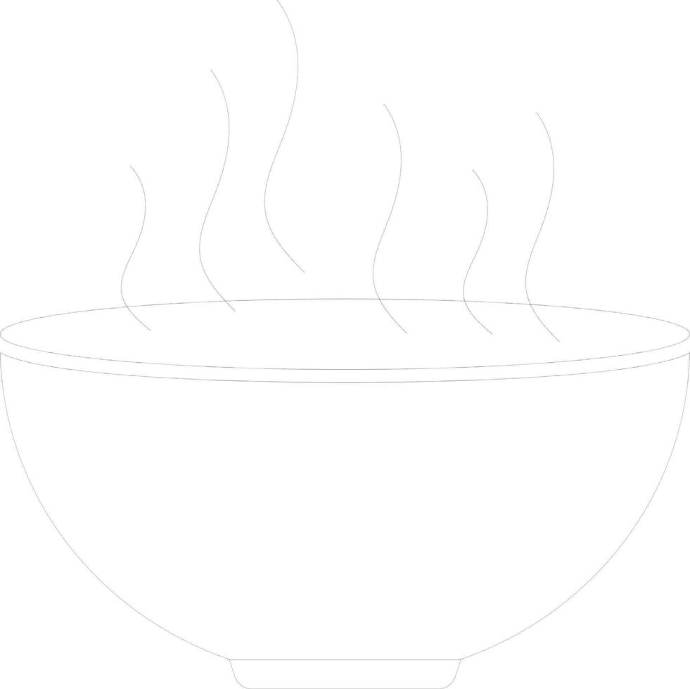 Black line art hot bowl on white background. vector