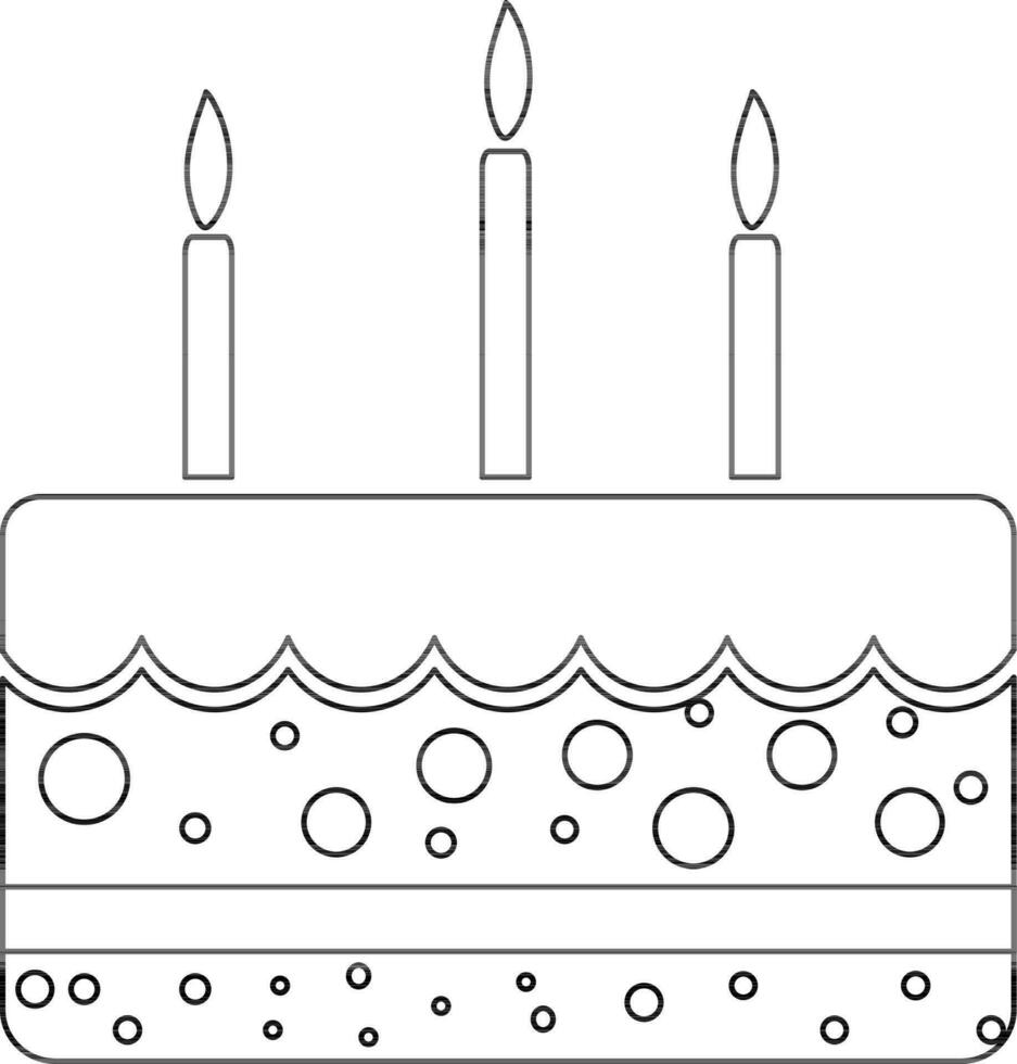 Black line art decorated cake with burning candles. vector