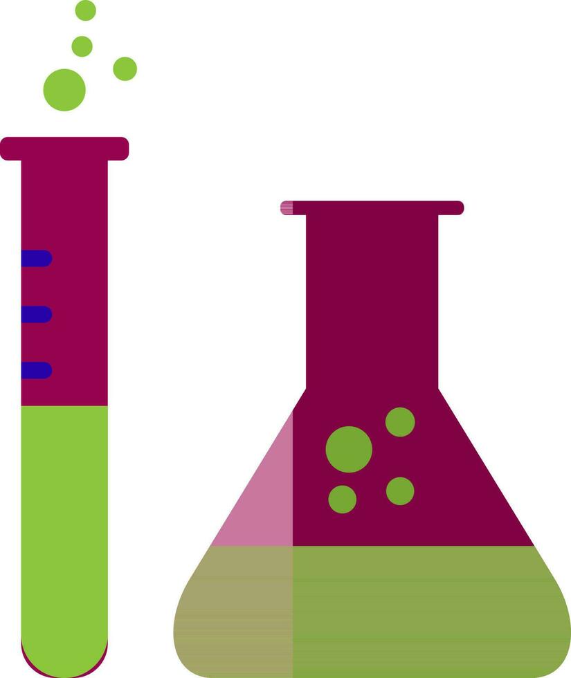 Green and pink beaker with test tube. vector