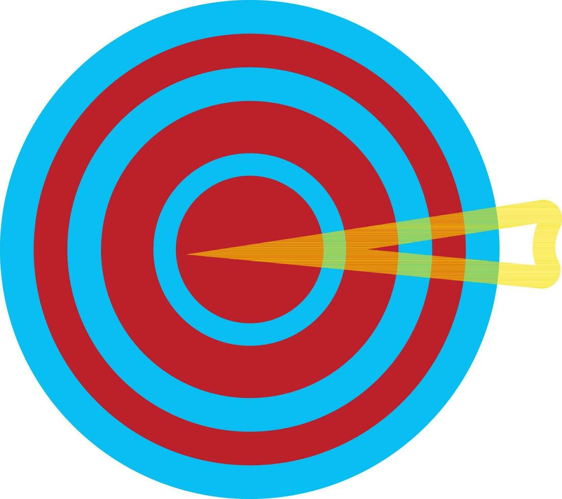 Yellow target arrow with blue and red bullseye. vector
