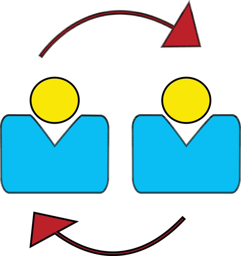 Character of two man rotating red arrow. vector