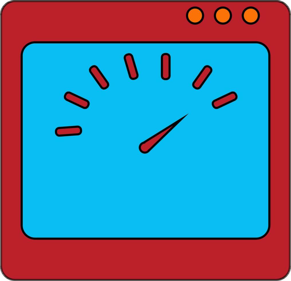 Red and blue speedometer for measurement in black line art. vector