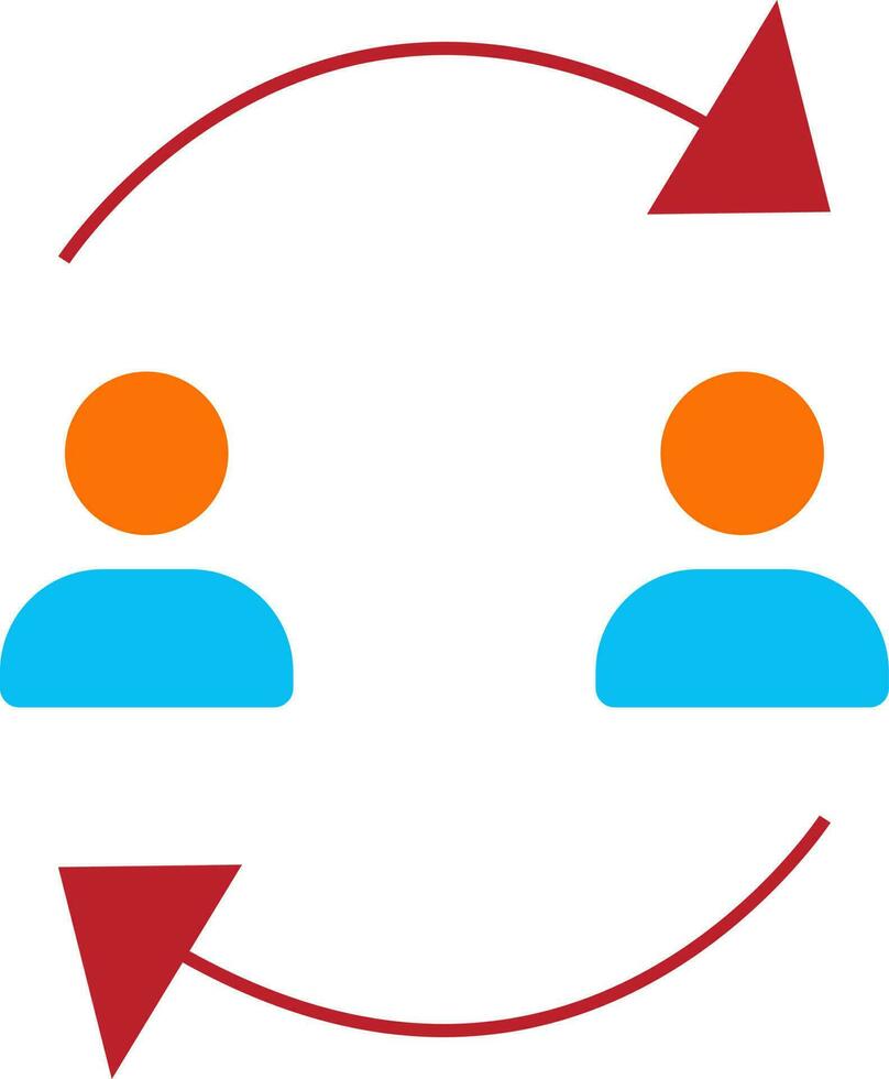 Character of two man rotating red arrow. vector