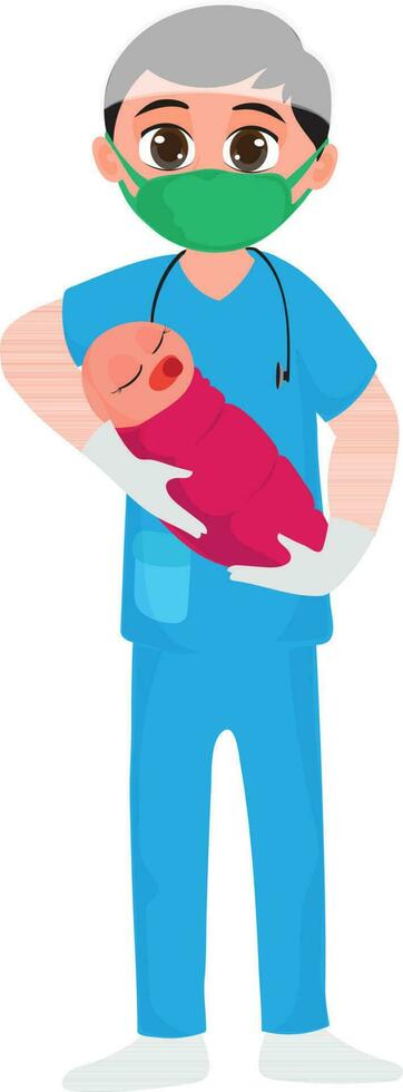 Character of pediatrician doctor with baby. vector