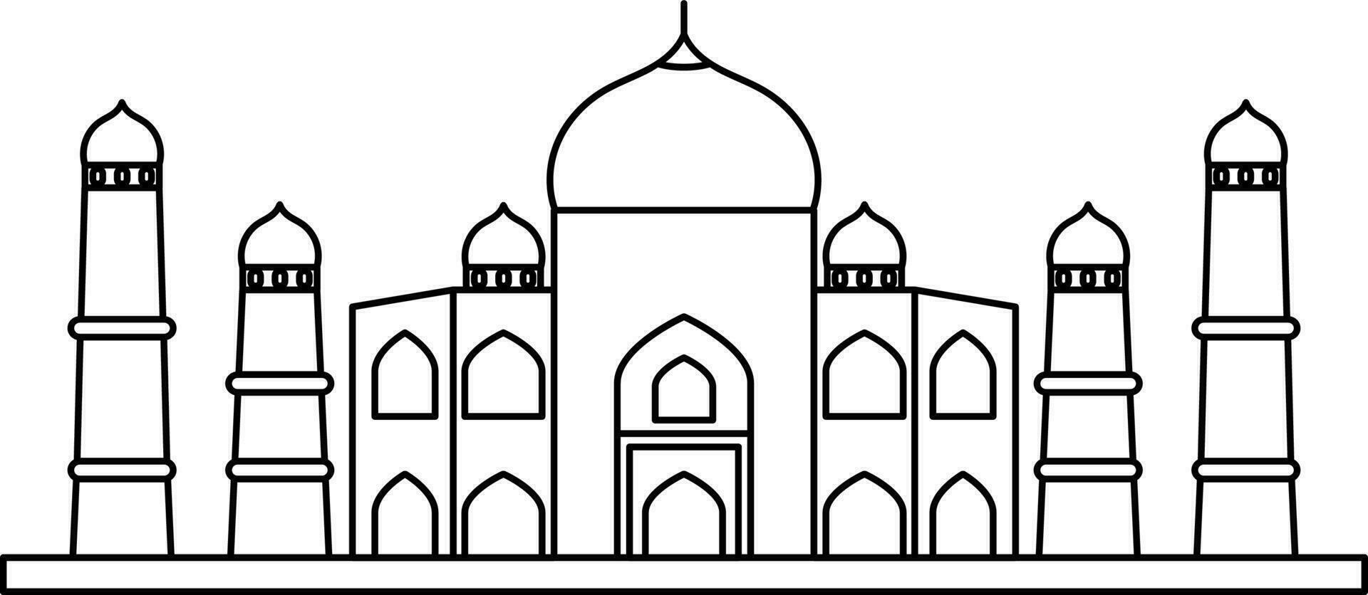 Line Art Taj Mahal Icon in Flat Style. vector