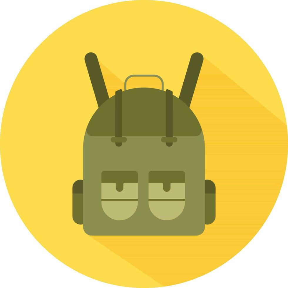 Backpack icon in green color on yellow background. vector