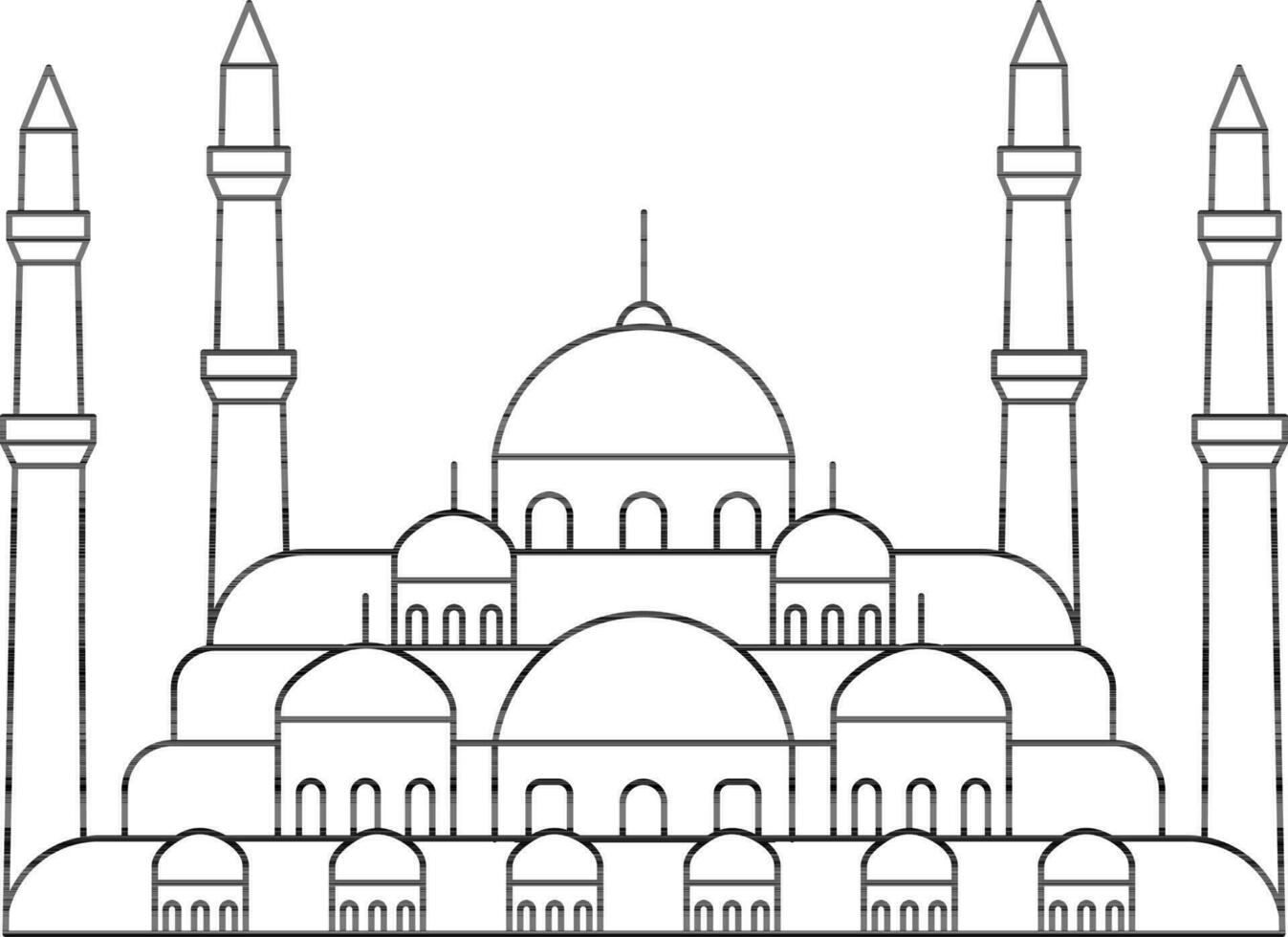Black Line Art Mosque Icon in Flat Style. vector