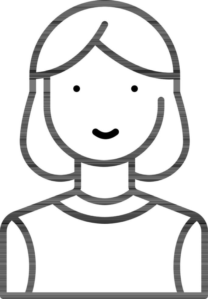 Cartoon Young Girl icon in black line art. vector