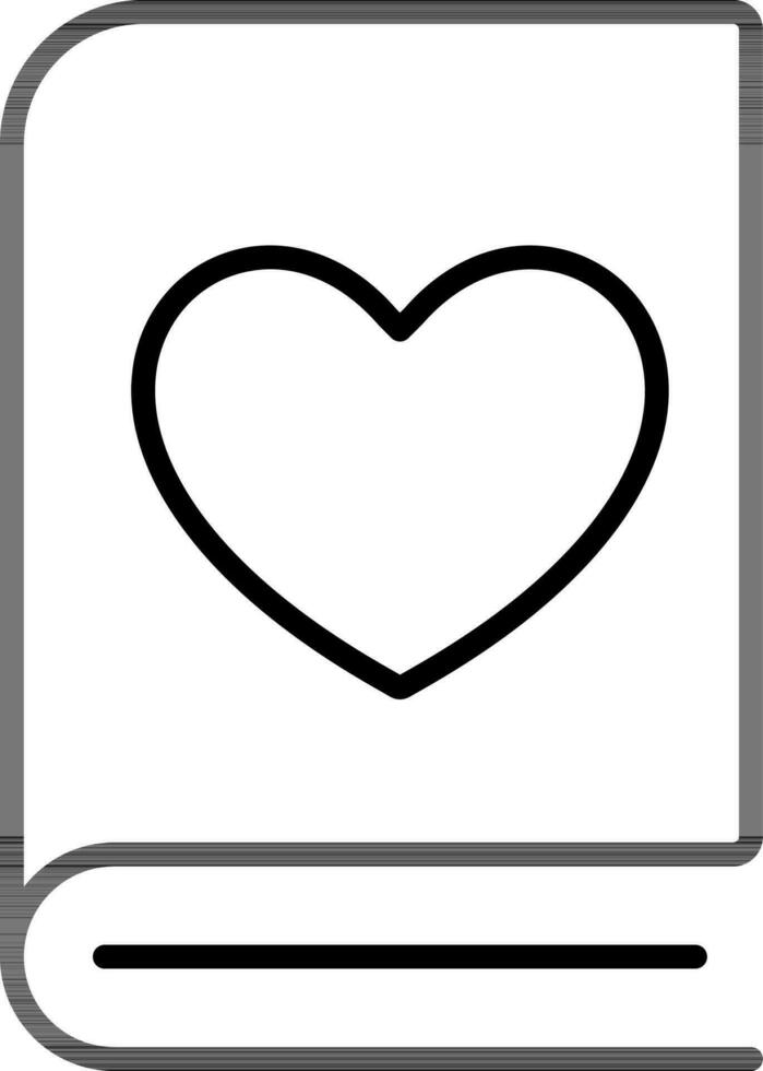 Love or Favorite Book icon in black line art. vector