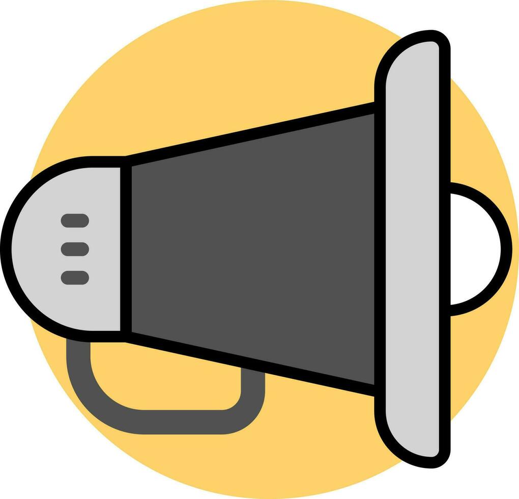 Gray megaphone icon on yellow round background. vector