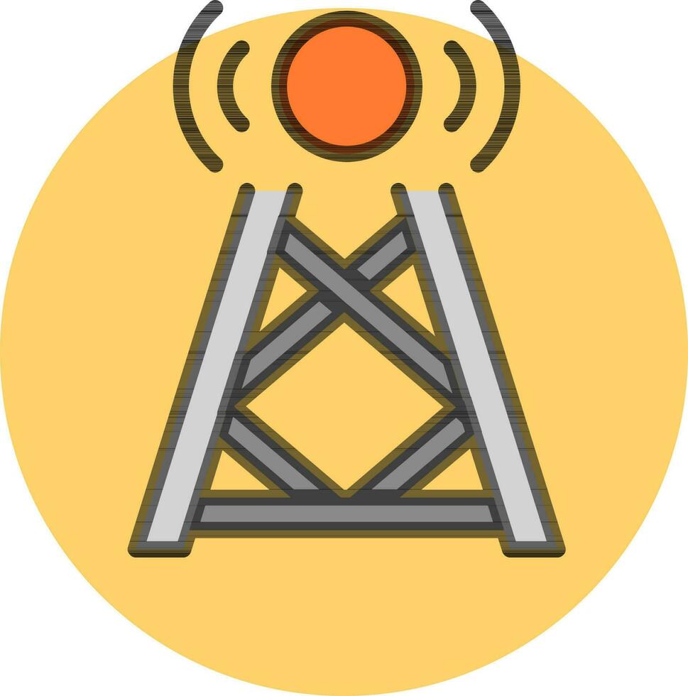 Signal tower icon on yellow round background. vector
