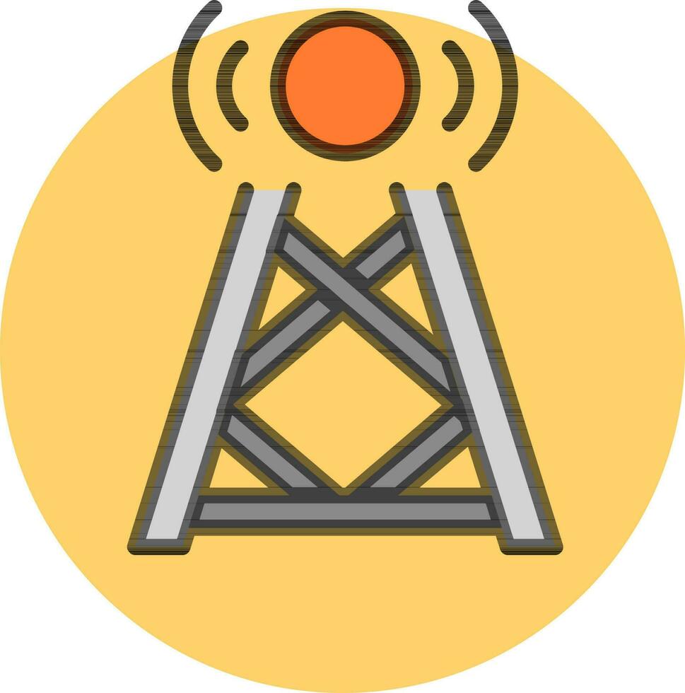 Signal tower icon on yellow round background. vector