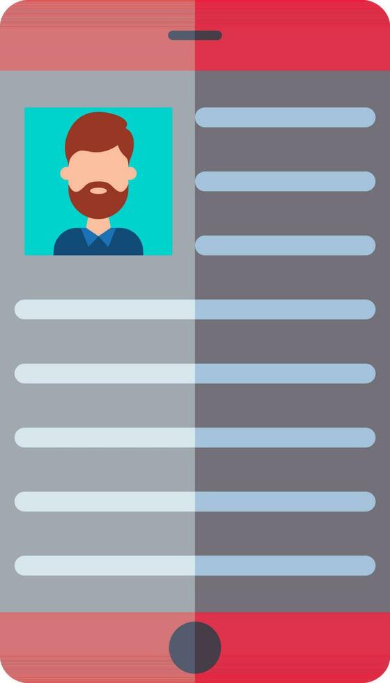 Online profile page in smartphone icon in flat style. vector