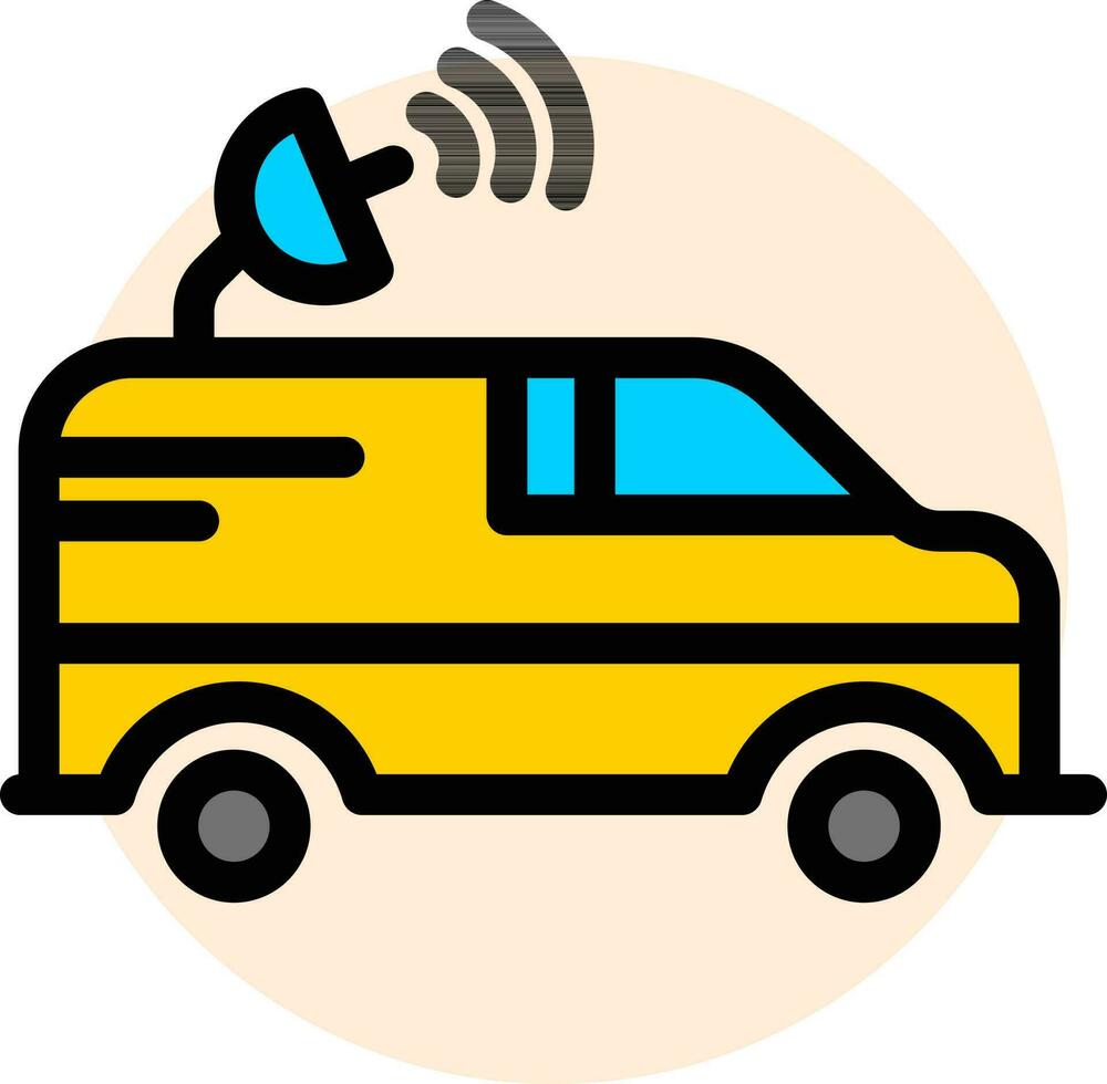 Satellite dish on bus icon in yellow and blue color. vector