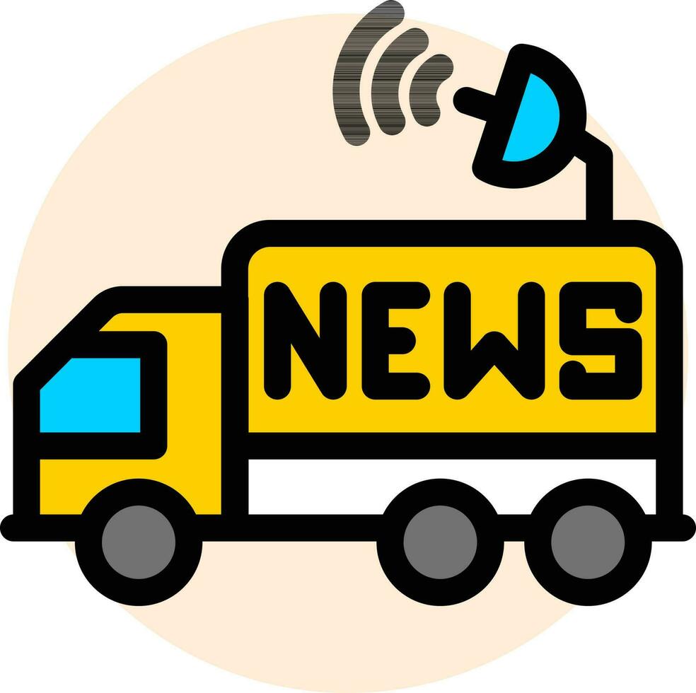 News media reporting satellite dish on bus icon or symbol. vector