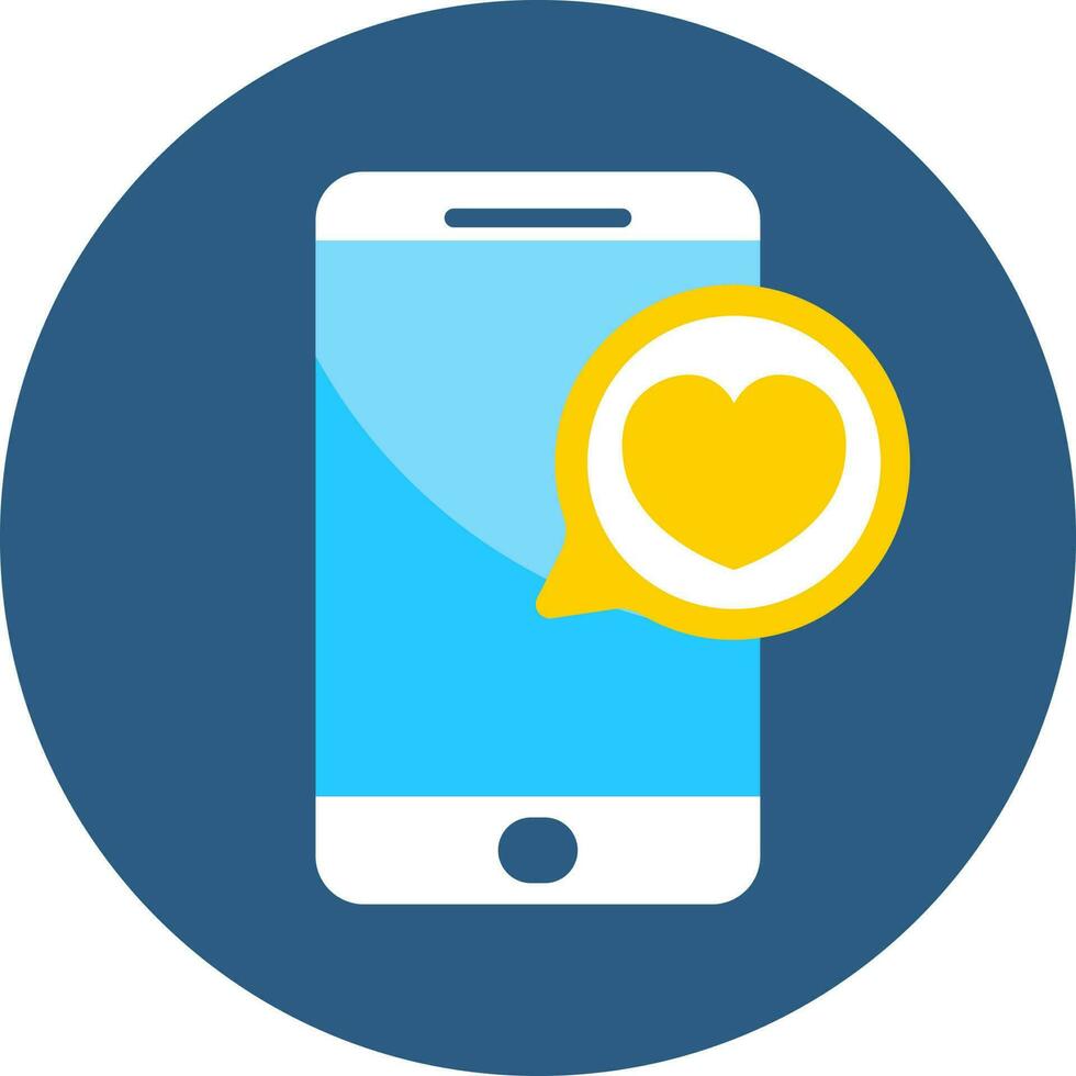 Flat style Heart shape message in smartphone screen icon or symbol. vector
