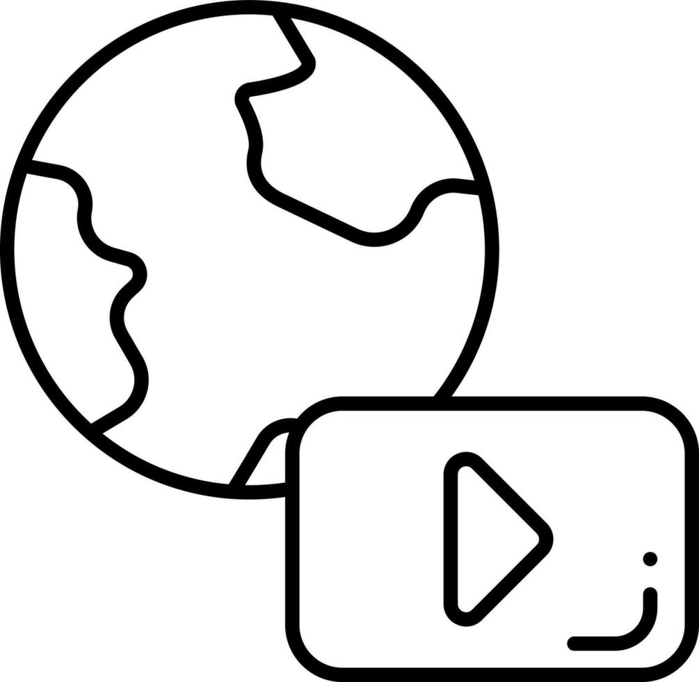 Earth globe with Play button in line art. vector