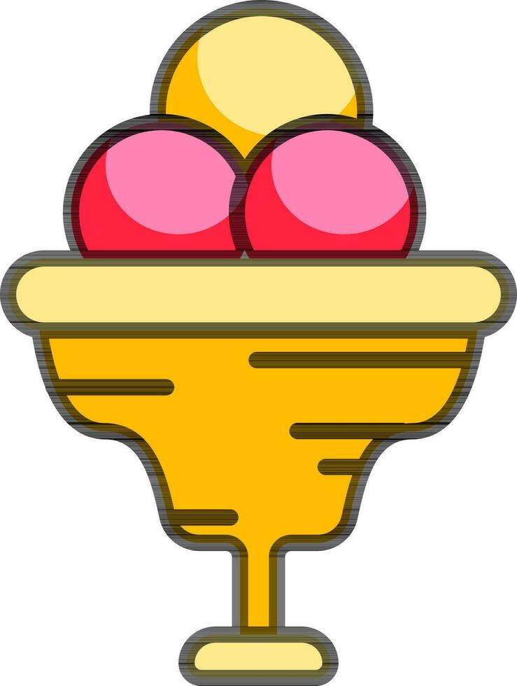 Ice cream glass icon in yellow and pink color. vector