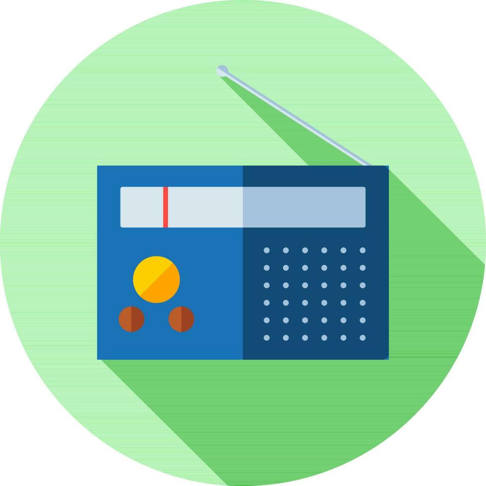 Blue radio icon on green round background. vector