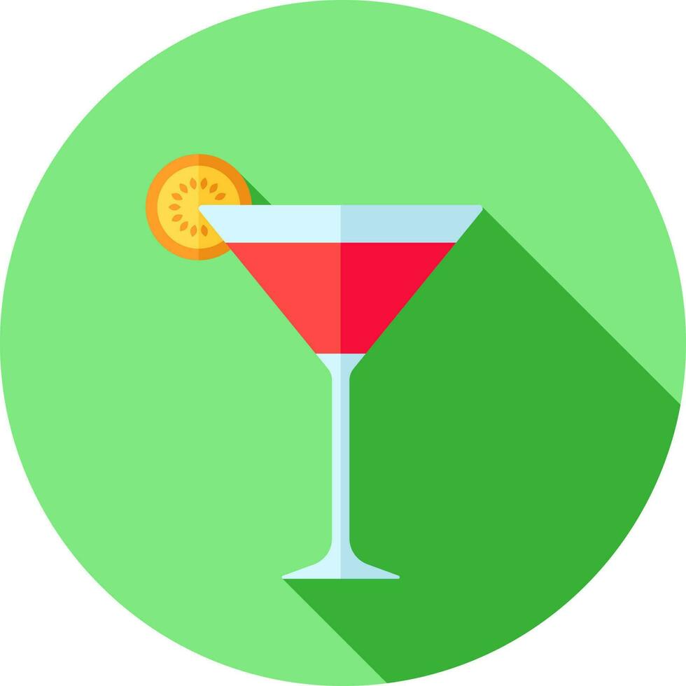Drink glass with lemon slice icon in flat style. vector