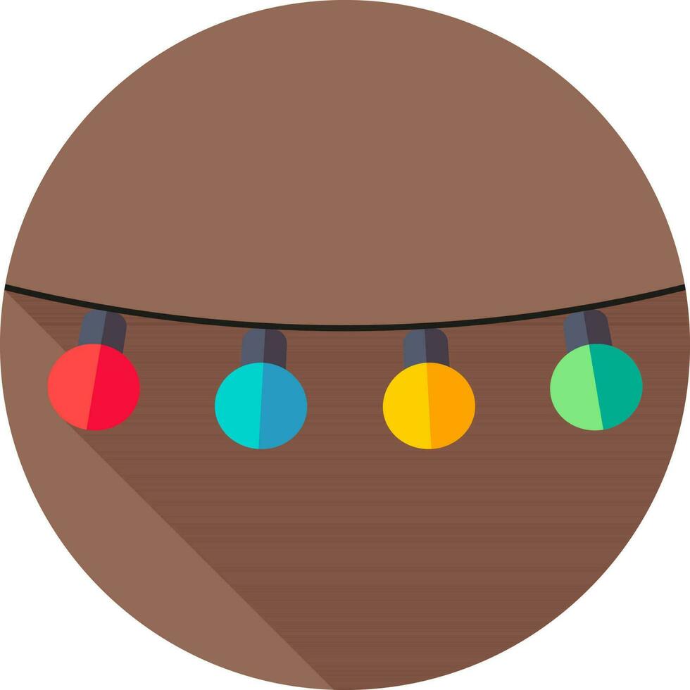 Colorful lighting garland icon on brown circle background. vector