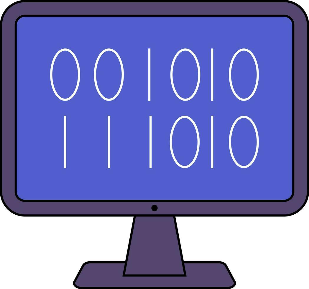 Flat Style Binary Code in Computer Screen. vector