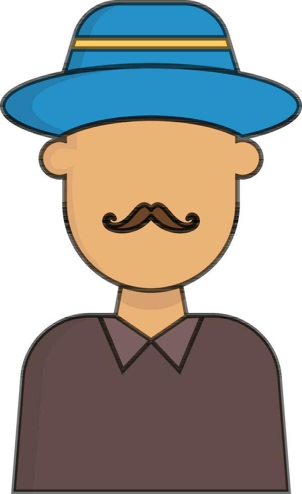 Cartoon mustache man wearing hat icon. vector