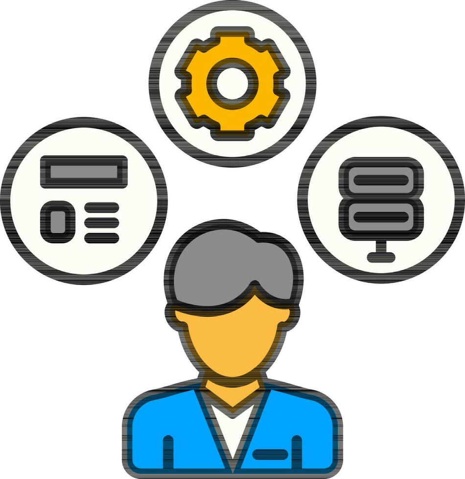 Illustration of Man used as Server and Programming App in Flat Style. vector