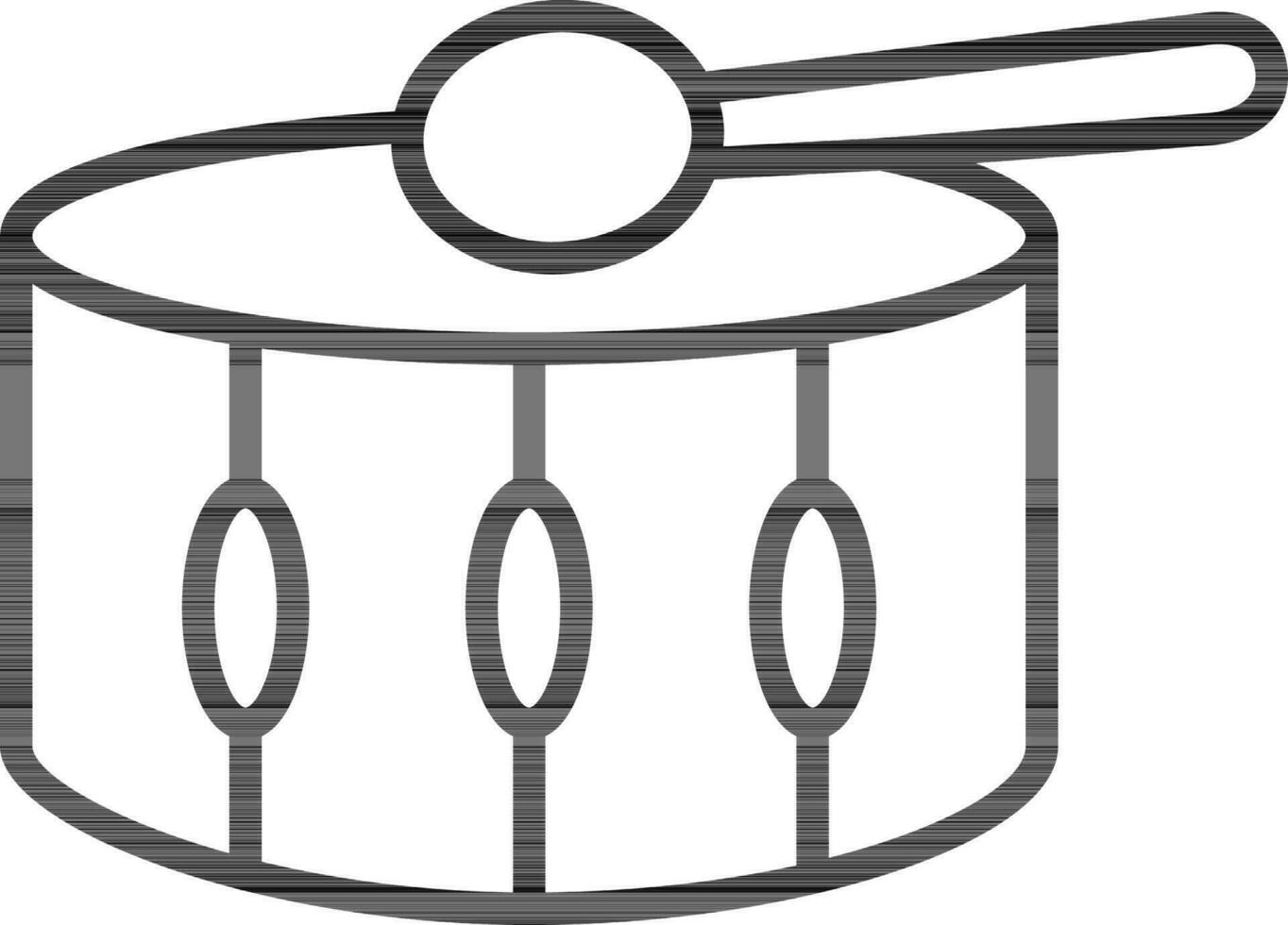 Snare drum with stick icon in black line art. vector