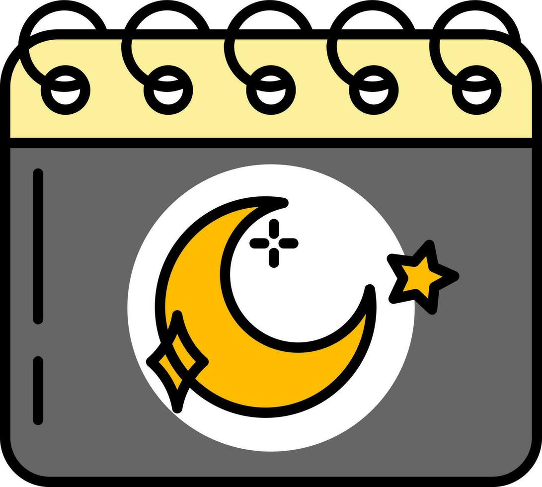 Muslim calendar icon in gray and yellow color. vector