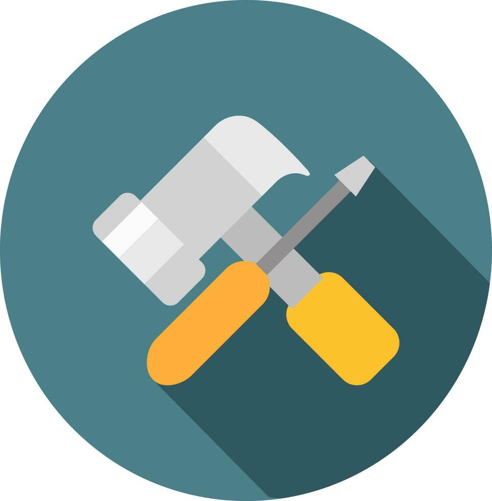 Hammer with Screwdriver icon in gray and yellow color. vector