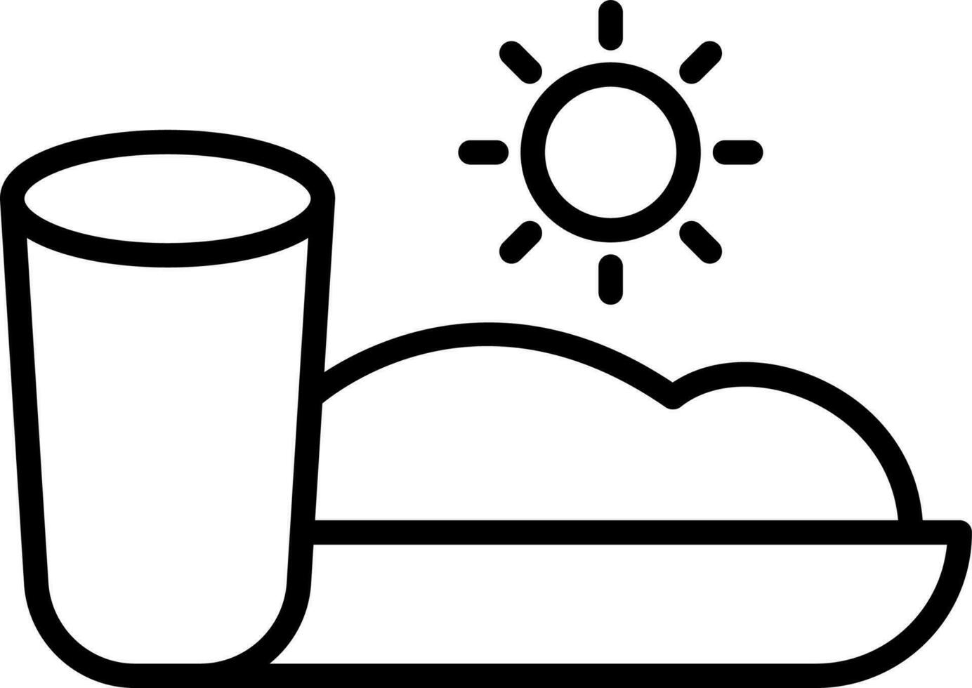 Sun with Drink Glass and Food icon in black line art. vector