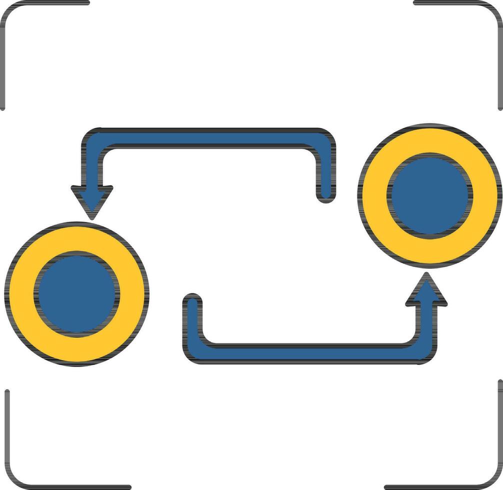 Cause chart icon in yellow and blue color. vector