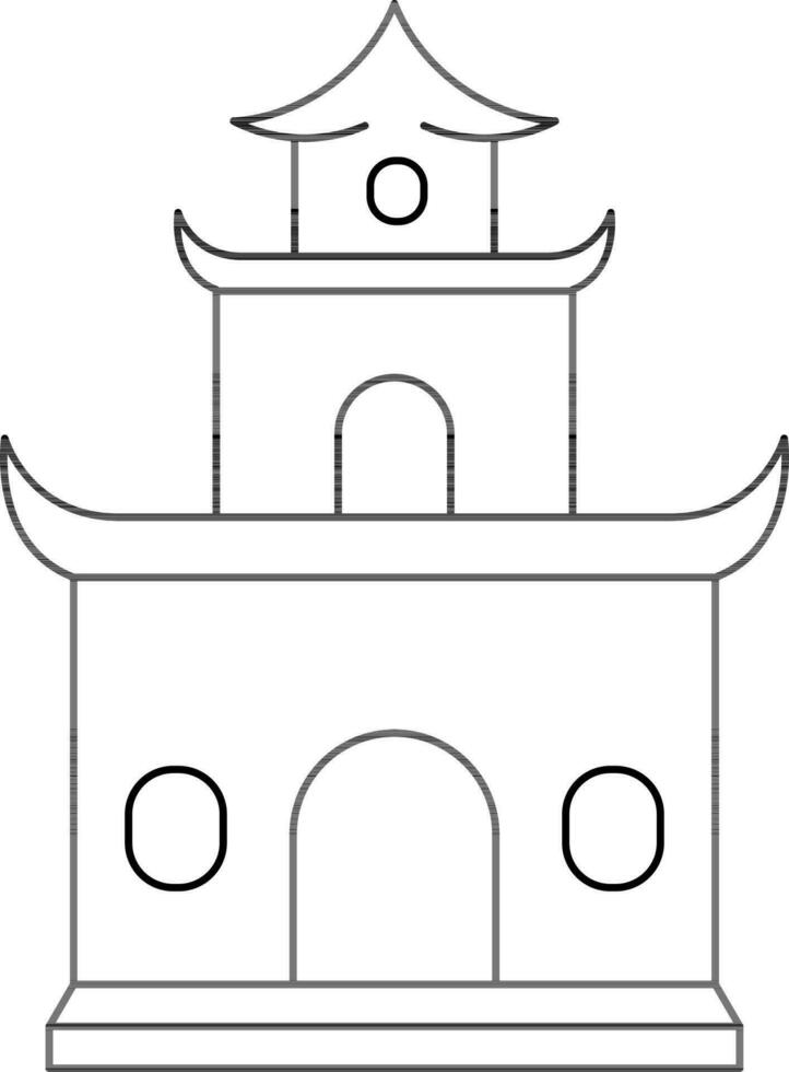 plano estilo taoísta templo icono en negro Delgado línea. vector