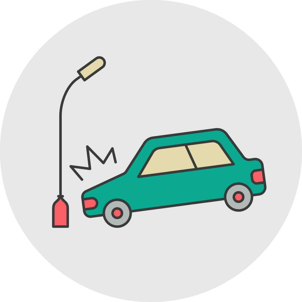 coche colisión con calle lámpara icono en plano estilo. vector