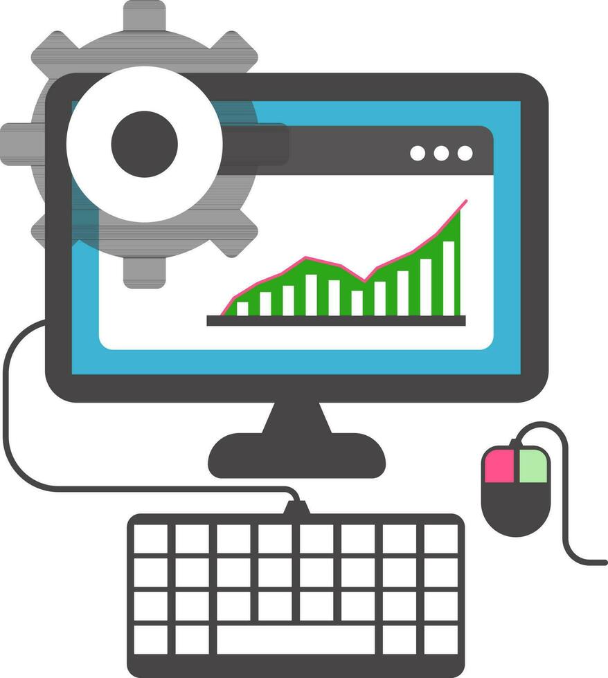 Web Development or Computer Setting Infographic Chart in Computer Screen with Keyboard and mouse icon. vector