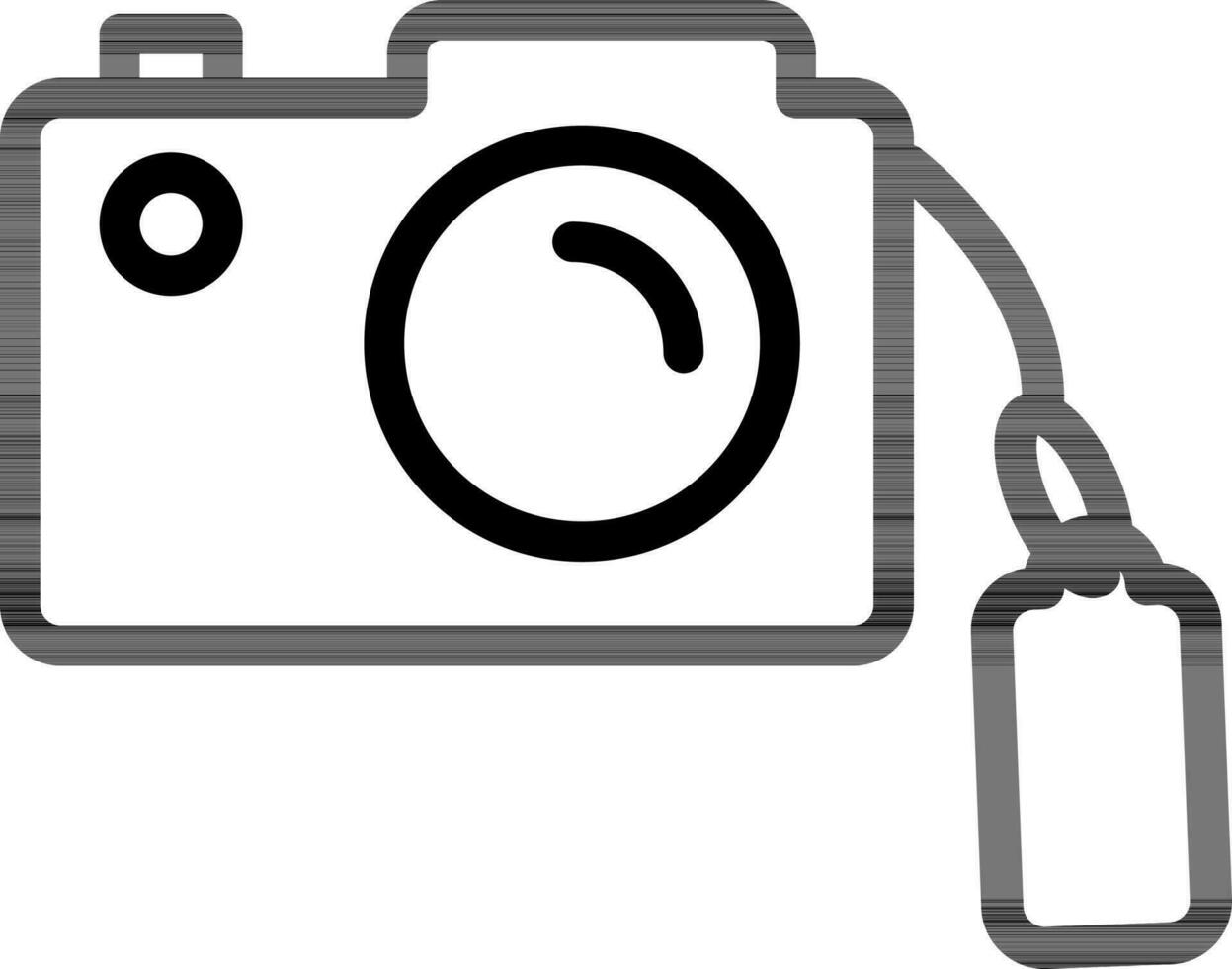 Camera with empty tag icon in black line art. vector