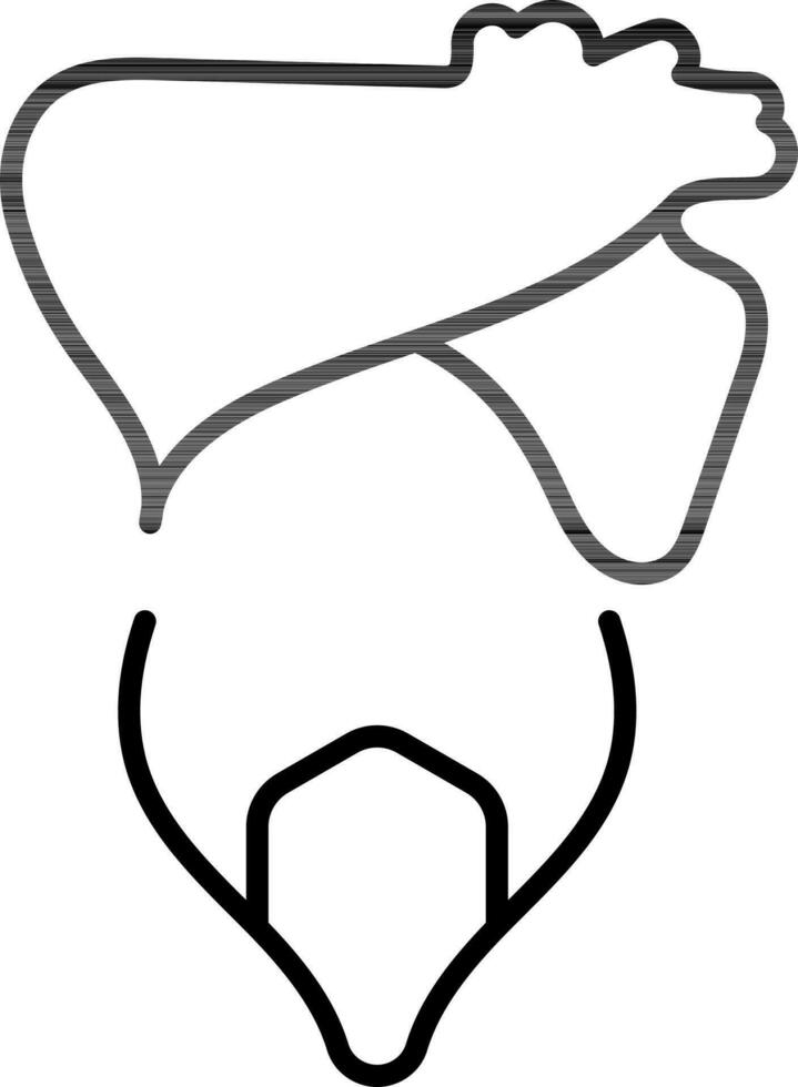 Black line art illustration of Sikh or Punjabi man face icon. vector