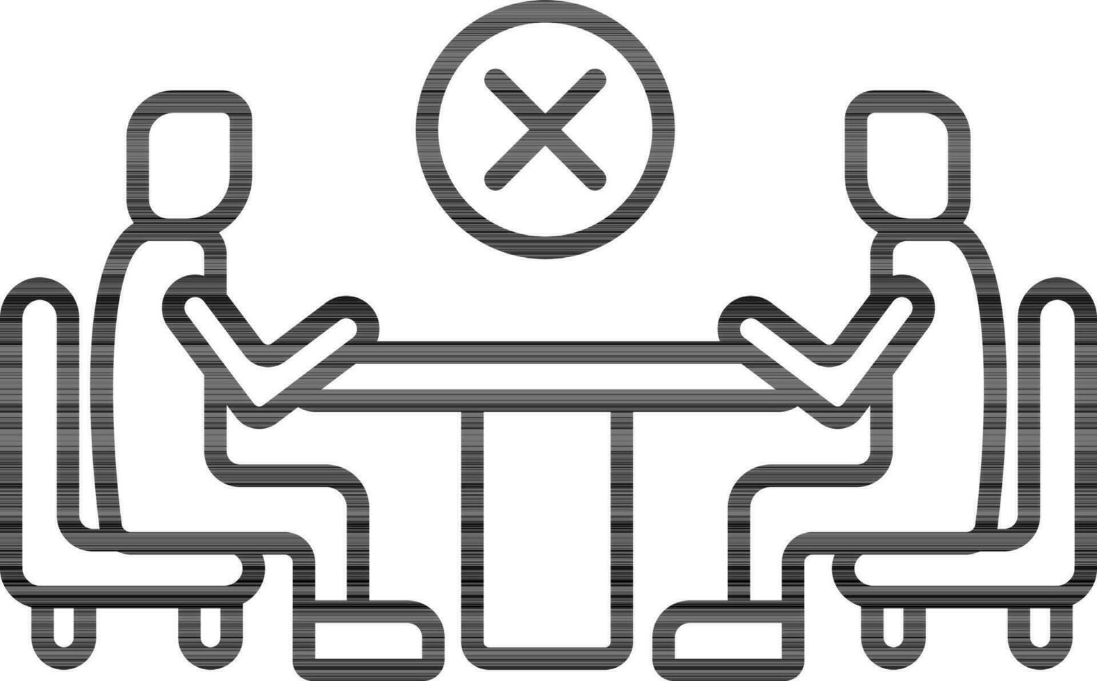 Line art Two man sitting restaurant table icon for Close or Cancel. vector