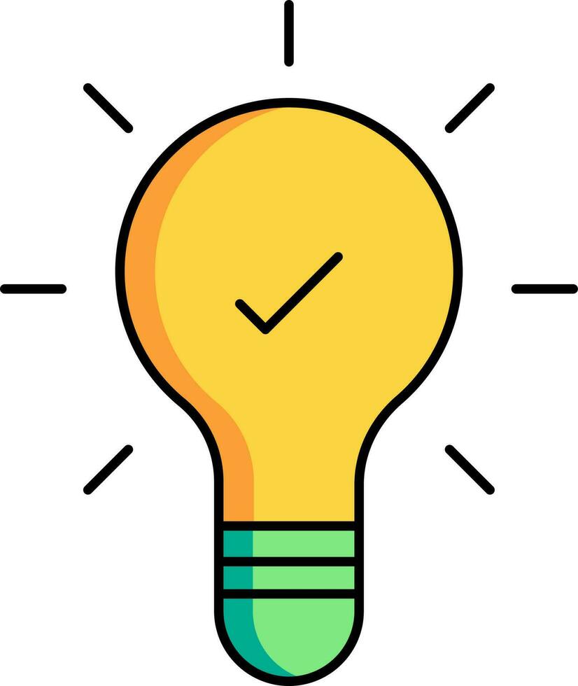 Check electric light bulb or Idea icon in yellow and black color. vector