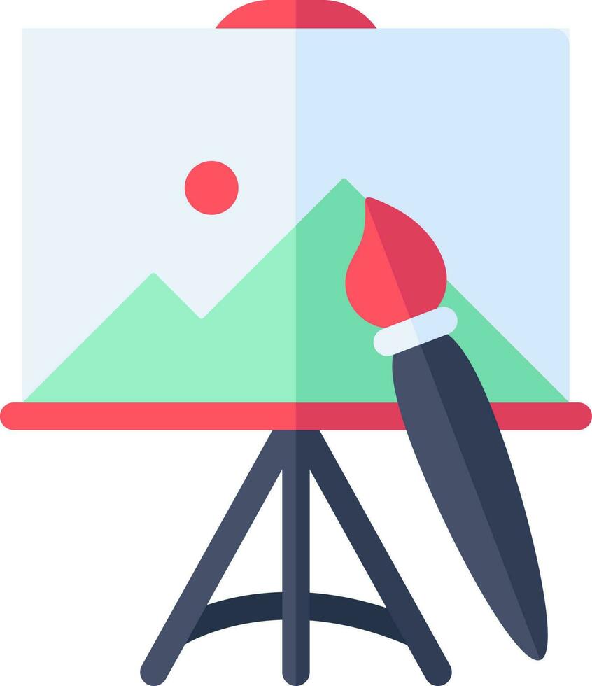 Painting Brush with Easel Board icon in flat style. vector