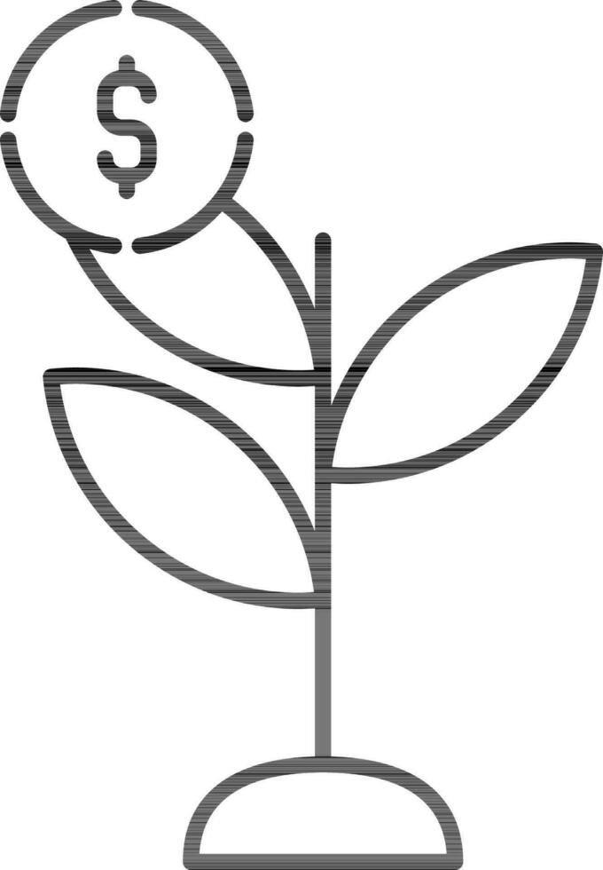 Money plant icon in black line art. vector