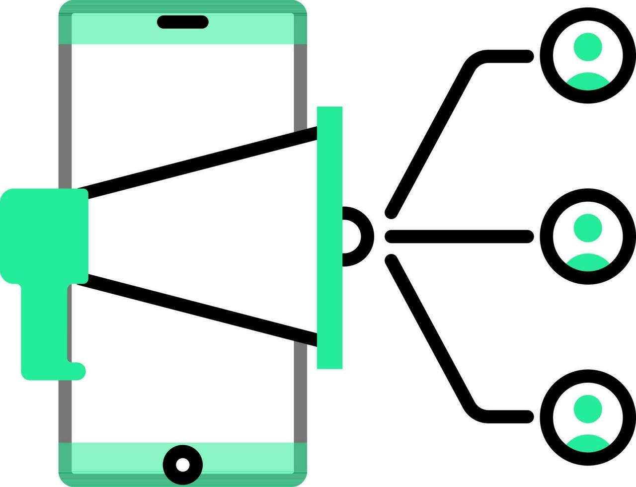 en línea personas anuncio desde teléfono inteligente icono en negro y verde color. vector