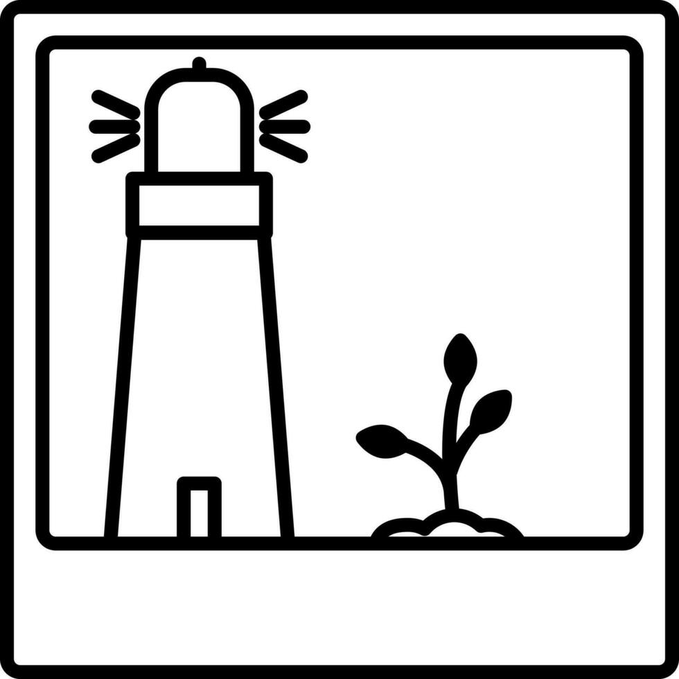 faro paisaje ver icono en negro describir. vector