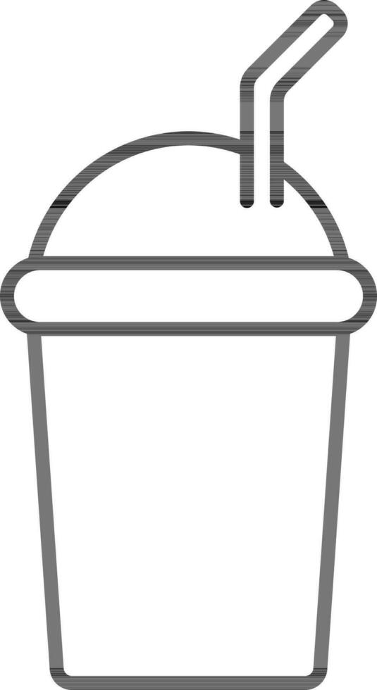 Disposable drink glass with straw icon in line art. vector